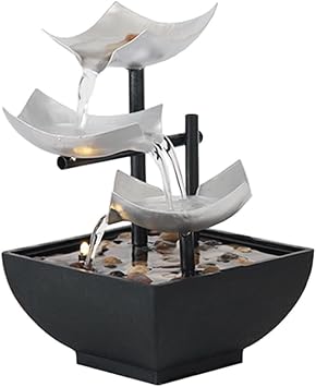 3-Tier Water Fountain Ornament - Tabletop Fountain with LED Lights and Pebble - Small Waterfall Fountain, USB Powered Sound Relaxation Fountains Ornament,for Table Office Home