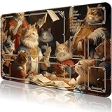 Playmat for MTG (Stitched) Size 24x14 inches, Including Storage playmat Bag - Very Suitable for Amateur Enthusiasts TCG MTG playmat and Card Areas(Noble Cat-with Zone)