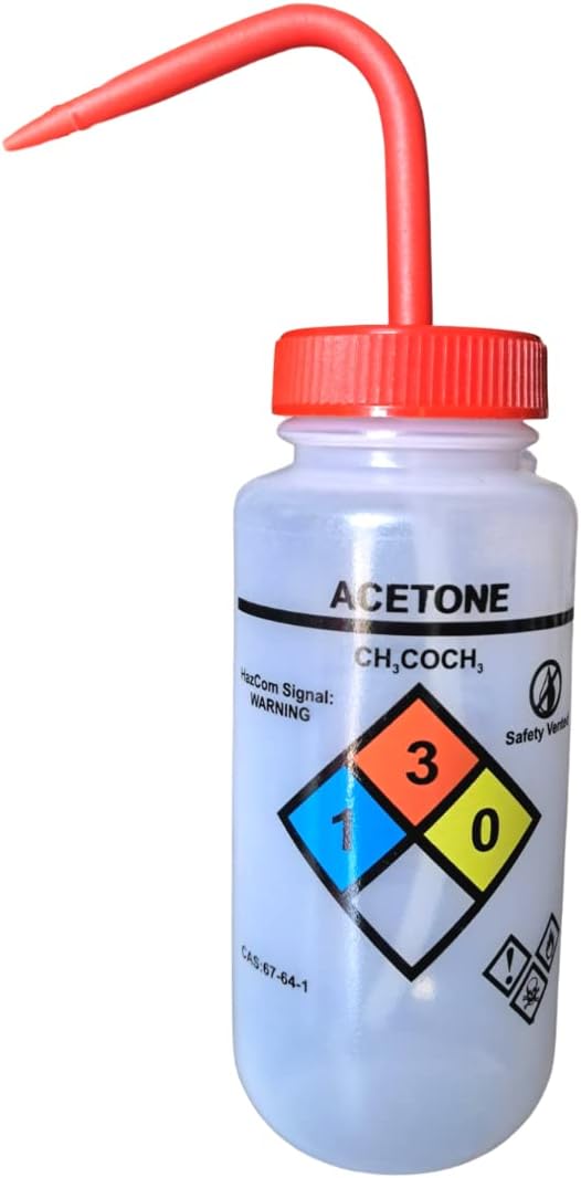 AANIJ® Safety Vented LABELLED ACE-TONE LDPE made Wide mouth wash bottle Printed-Four color 500ml (16oz) Yellow Polypropylene Cap (Pack of 1)