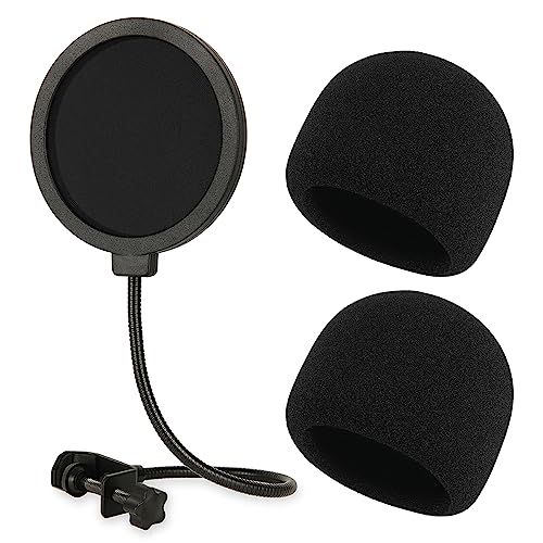 Rigych Microphone Pop Filter and Foam Windscreen for Razer Seiren V2 Pro Mic, Professional Microphone Pop Screen with Foam Mic Cover for Studio Recording and Streaming