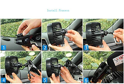 Qifun 12V Adjustable Dual Head Clip Fan, 4 Inches Electric Car Clip Fans, 360° Rotatable Cooling Air Fan With Cigarette Lighter Plug For Vehicles, Suv, Rv, Boat (Car Fan) #TOP3