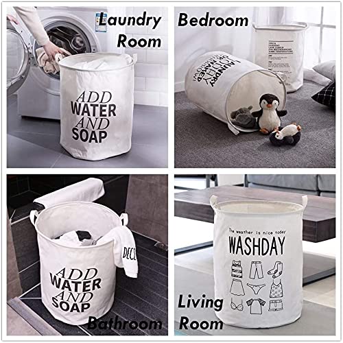 Cam2 Laundry Baskets 22"×16" Collapsible Waterproof Cotton Linen Foldable Laundry Hampers Storage Bin Organizer Baskets With Handles For Clothes, Toy, Nursery (Today+Elephant) #TOP5