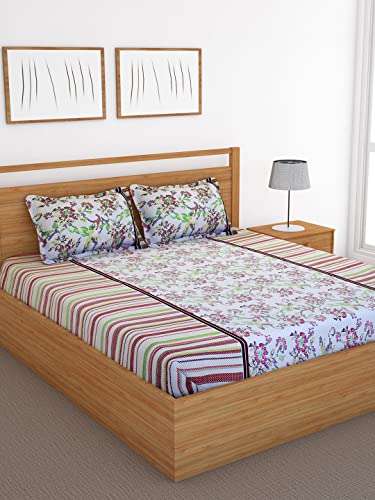 Story@home 120 TC Candy Floral Cotton Double Flat Bedsheet with 2 Pillow Cover -AAA