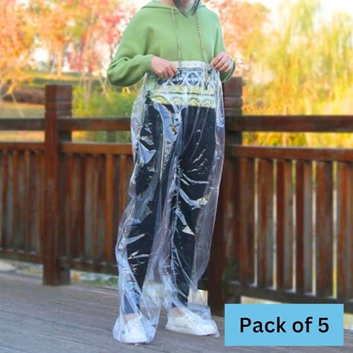 Image of Disposable Rain Pants 5 PCS, Waterproof Plastic Pants Clear with Shoes Cover Outdoor Emergency for Men Women Unisex