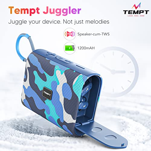 Image of TEMPT Juggler Bluetooth Speaker with in-Built TWS Earbuds, 52mm Wireless Speaker Bass Drivers, 13mm Ear Buds Drivers, Type C Charging Jack, Lightweight & Portable Mini Soundbox, BT V5.3 (Army Blue)