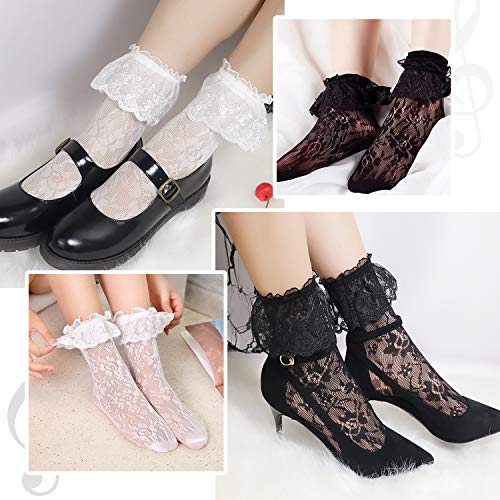 Image of Lovful Women's Lace Anklet Sock with Ruffle, 2 Pairs Set