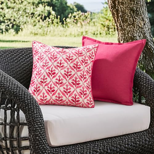 Image of MIULEE Floral Decorative Pillow Covers Set of 2,Block Print Throw Pillowcases Outdoor Boho Farmhouse Vintage Summer Accent Cushion Covers for Couch paito Garden Sofa Bed 18x18 Inch, Hot Pink