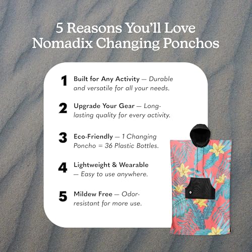 Image of Nomadix Changing Poncho - Quick Dry & Absorbent Hooded Surf & Swim Poncho - Sewn Sides for Private Changing - Front Pocket Storage - Made from Post-Consumer Recycled Materials