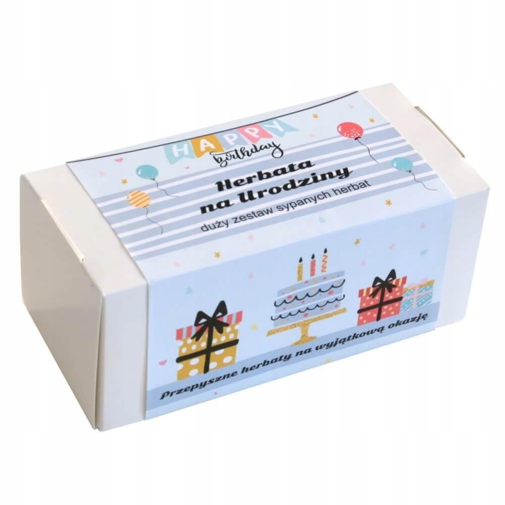 Birthdaybox HERBACIANE PARTY urodzinowy zestaw prezentowy - herbaty kubek zaparzacz świeca sojowa - prezent upominek na 20 30 40 50 60 urodziny dla kobiety faceta