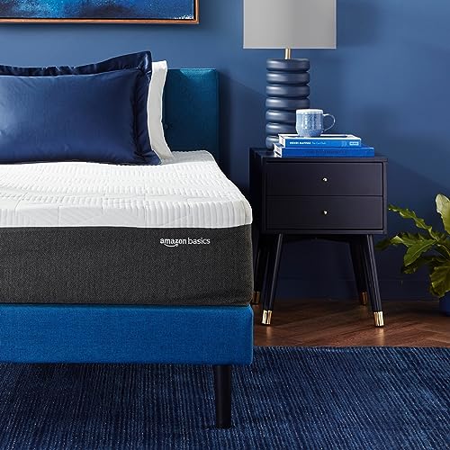 Image of Amazon Basics Cooling Infused Gel Memory Foam Firm Support Latex-Feel Mattress, CertiPUR-US Certified, Twin Size, 12 inch, White /Dark Gray
