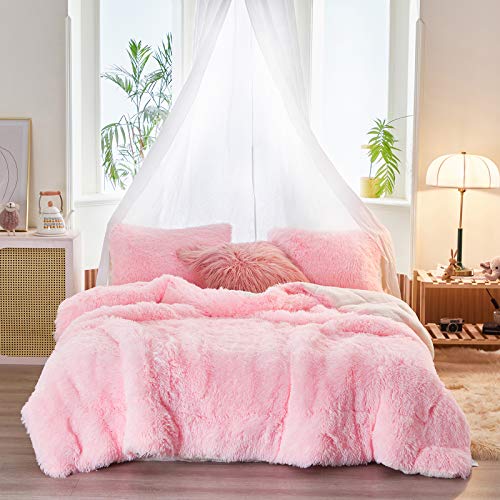 Joyreap 3-Piece Plush Shaggy Comforter Set, Twin Size Luxury Faux Fur Sherpa Reversible Bedding Comforter Set, Ultra Cozy Warm Fluffy Bedding Set For Winter (Pink, 68X86 Inches) #TOP3