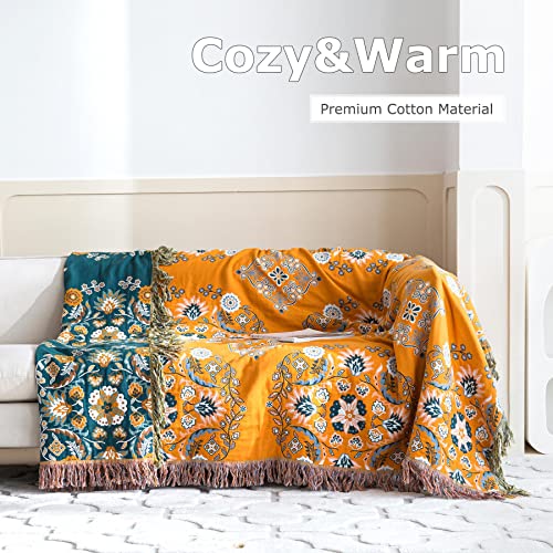 Boho Throw Blanket For Bed - 100% Cotton Ultra Soft Rustic Quilt - Floral Printed Farmhouse Decor Bed Blankets,60"×80" All Season Rustic Throw For Sofa Couch Chair #TOP3