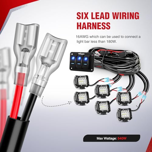 Image of Nilight 16AWG LED Light Bar Wiring Harness Kit-6 Leads