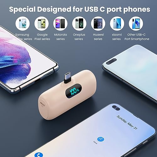 Image of Mini Portable Charger Power Bank for iPhone 17 /16 /15 Series, 5000mAh PD USB C Cell Phone Portable Power,Travel Essentials Battery Pack for iPhone 17 /17 Air /16 /16 pro /15 Series /Android /Samsung Galaxy