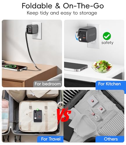 Image of 40W Retractable Wall Charger, 3 in 1 Retractable Phone Charger Wall Plug with Dual USB Ports,Fast USB C Chargers Block for iPhone 17 16 15 14,Galaxy S23 22,LG,Pixel