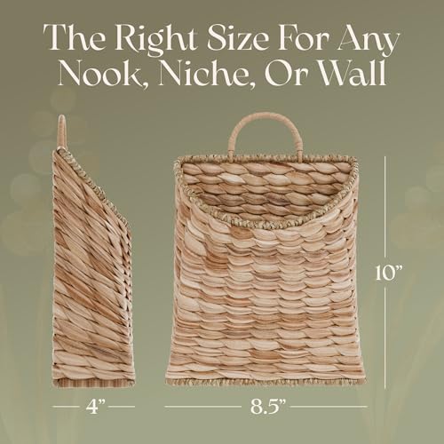Boho Woven Wall Hanging Basket – Water Hyacinth Flat Back Basket for Front Door, Wall Mounted Storage & Entryway Organizer, Rustic Farmhouse Wall Decor, Housewarming Gift by MADE FOR BOHO - Used condition - Image 5