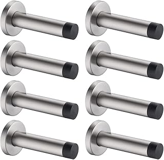 JQK Door Stopper, 304 Stainless Steel Thicken 1mm Sound Dampening Door Stop Bumper Wall Protetor 8 Pack, Brushed, DSB5-BN-P8