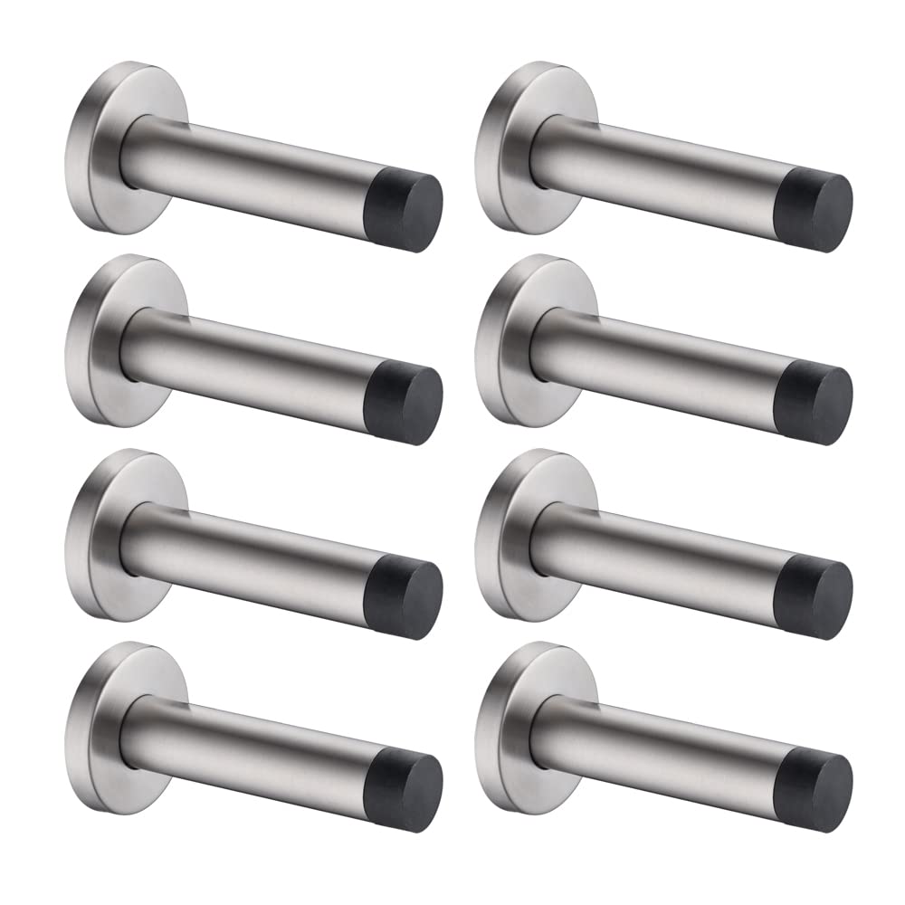 JQK Door Stopper, 304 Stainless Steel Thicken 1mm Sound Dampening Door Stop Bumper Wall Protetor 8 Pack, Brushed, DSB5-BN-P8