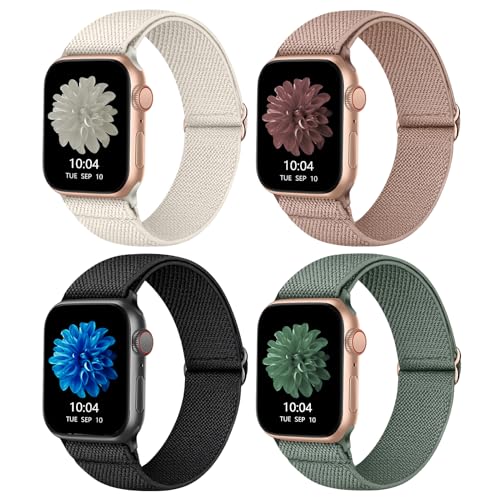 CCnutri 4 Pack Stretchy Nylon Strap Compatible with Apple Watch Straps 38mm 40mm 41mm 42mm(series 11 10)