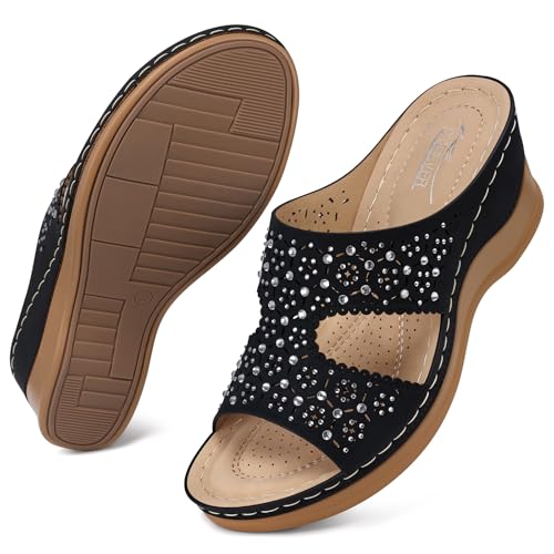 Image of SHIBEVER Wedge Sandals for Women Dressy: Summer Slip On Womens - Slide Comfortable Walking Platform Sandals