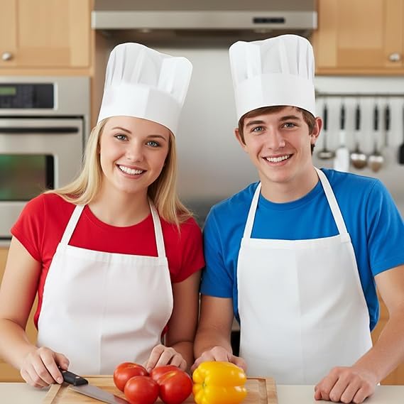Image of 10Pcs Chef Cap for Kids, Kids Cap, Reusable Cooking Hat, Breathable Round Top Chef Hat, Adjustable Small Size Chef Caps for Kitchen Activities, Baking, Birthday Party and Role Play