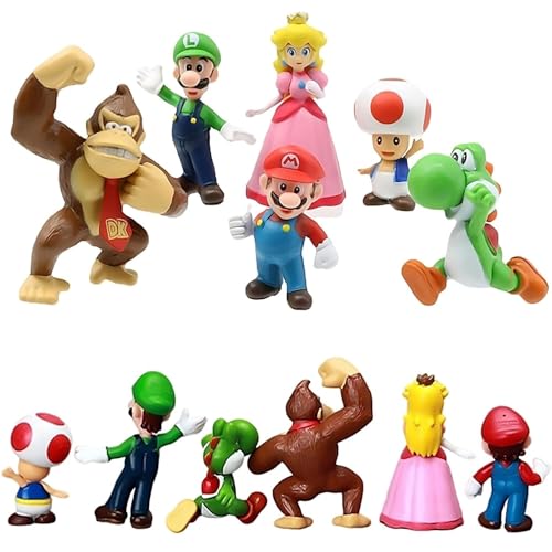 Image of Mini Action Figures, Multiple Character Collectible Set, Car Dashboard, Decoration and Cake Topper Toys for Fans 5-15 cm (6 Pcs Mario Childhood Game PlaySet)