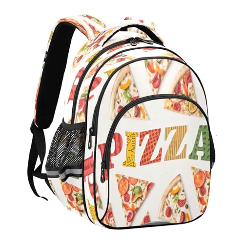17 Inch Backpack for School Boys Girls, Pizza Letters White Durable School Backpack2
