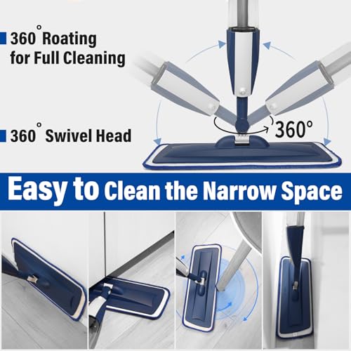 Image of Spray Mop for Floor Cleaning, 2 Pack with Refillable Bottles & Pads | Blue combo, refillable 14 oz bottles, 6 washable microfiber pads, wet /dry use for hardwood, tile, laminate, home & commercial