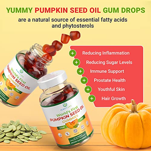 Sugar-Free Pumpkin Seed Oil Gummies (4,000Mg/Serving) Pumpkin Seed Oil For Hair Growth, Youthful Skin, Prostate Health, Immune & Urinary Tract Support-Natural Source Of Essential Fatty Acids-60 Chews #TOP6