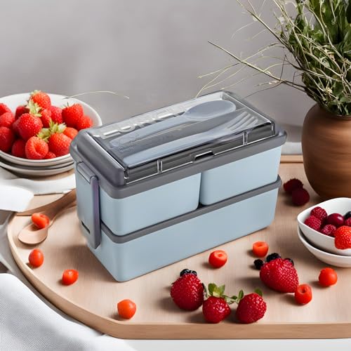 Image of Xmart India Plastic Lunch Box Comes with 3 Detachable Box, 2 Spoons & Stylish Lid Bpa Free, Tiffin Box for School,Lunch Box for Office use,Lunch Box for Kids Boys & Girls