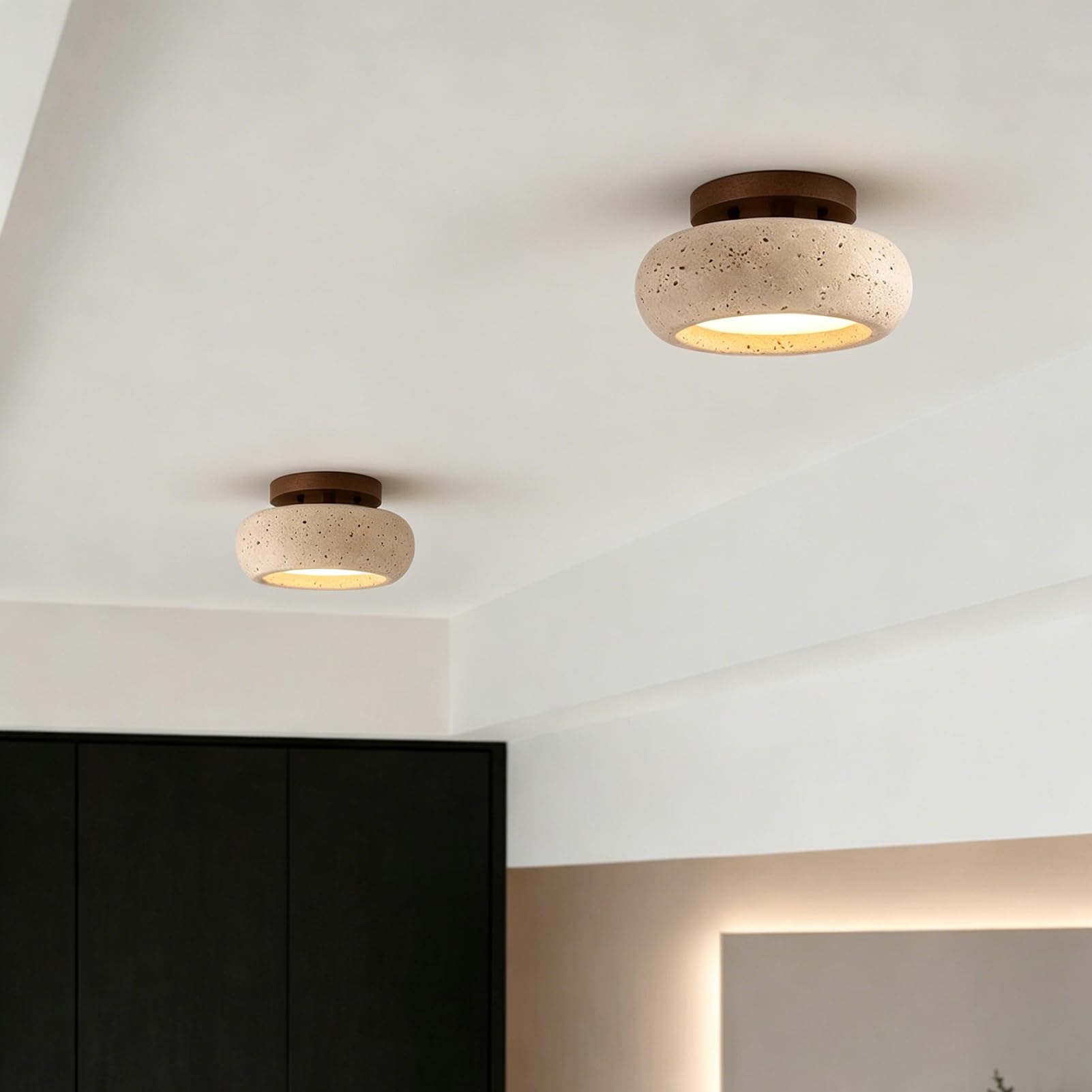 Gelb Travertin Deckenleuchte Natürliche Stein Deckenleuchten Wabi Sabi Stil Deckenlampe für Wohnzimmer Flur Schlafzimmer Küche,K2