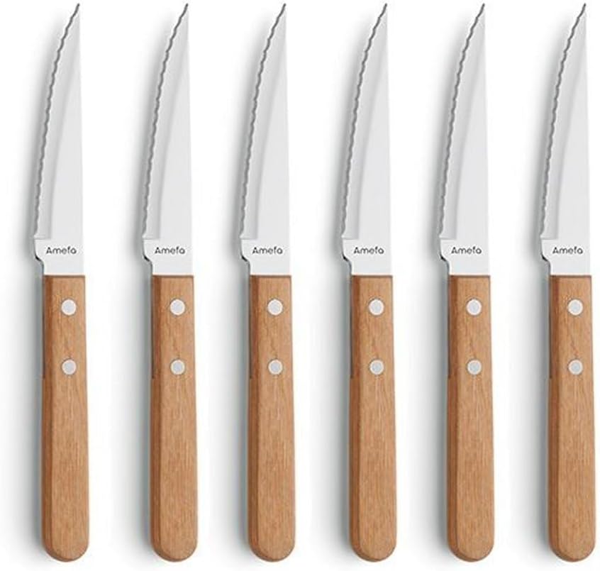 Amefa 7000 Series Pizza / Steak Knives with Wooden Handle (Natural, 6-Pack)