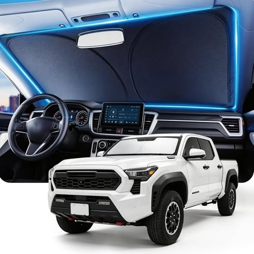 DMJN Front Windshield Sun Shade for Toyota Tacoma (2016-2023), [Nano Ice-Crystal Coatings] UPF50+ Heat & UV Block, Protect Car Interior & Keep Cool, Flodable Steel-Ring Car Cover for Summer by DMJN - Used condition - US$33.66
