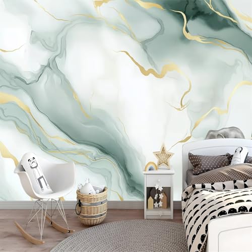 Décoration murale intissé marbre vert et blanc 350 x 256 cm pour chambre