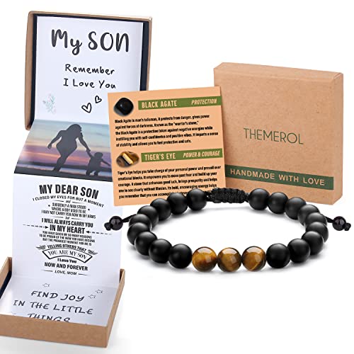 Natural Crystal Bracelet for Teen Boys/Men-Pull Out Gift Box Especially for Son/Grandson/Dad/Love on Birthday/Graduation/Fathers Day/Anniversary