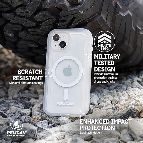 Image of Pelican Voyager Series - iPhone 15 Case 6.1 inch [Compatible with MagSafe] [Anti-Yellow] Magnetic Charging Phone Case with Belt Clip Holster Kickstand [18ft Military Grade Drop Protection] - Clear