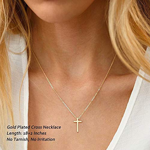 M MOOHAM Cross Necklace for Women - Dainty Cute Bubble 3D Cross Pendant Necklace Sideways Cross Choker Layered 14K Real Gold Plated Cross Necklace Gifts for Women Girls2