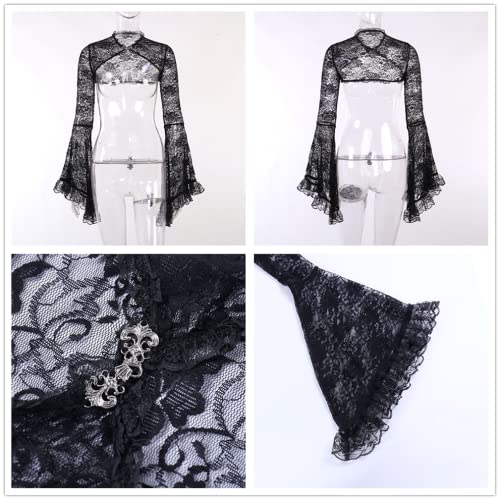 Image of Goth Shrug Black Gothic Victorian Shrugs Crop Top For Women