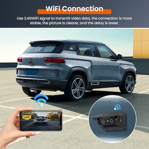 Image of Wireless Backup Camera Solar WiFi - Magnetic Ease of Use Hitch Trailer Truck Clear Night Vision No Lag Rechargeable Rear View Camera Car RV Camper Steady Connection to Phone