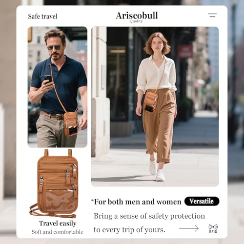 Neck Wallet - Rfid Wallet Women - passport holder for travel - Travel Wallet Passport Holder For Travel Women - 10.3x6.8inch (Yellowish Brown)4