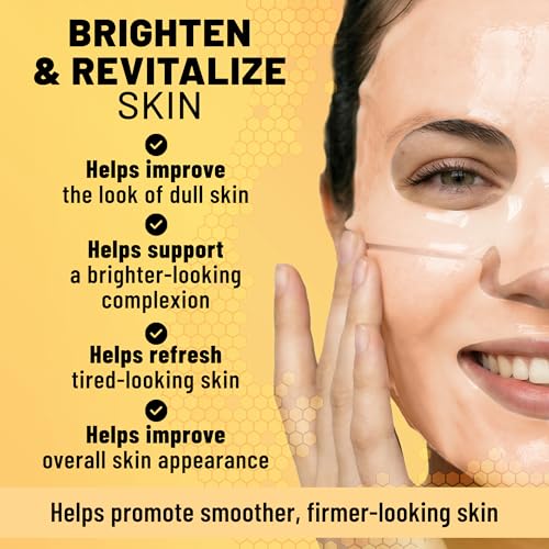 Image of TOLEVITA Turmeric & Vitamin C Bio-Collagen Face Mask for Brightening & Radiance - 6 Pack, Overnight Hydrogel Mask for All Skin Types (Yellow)
