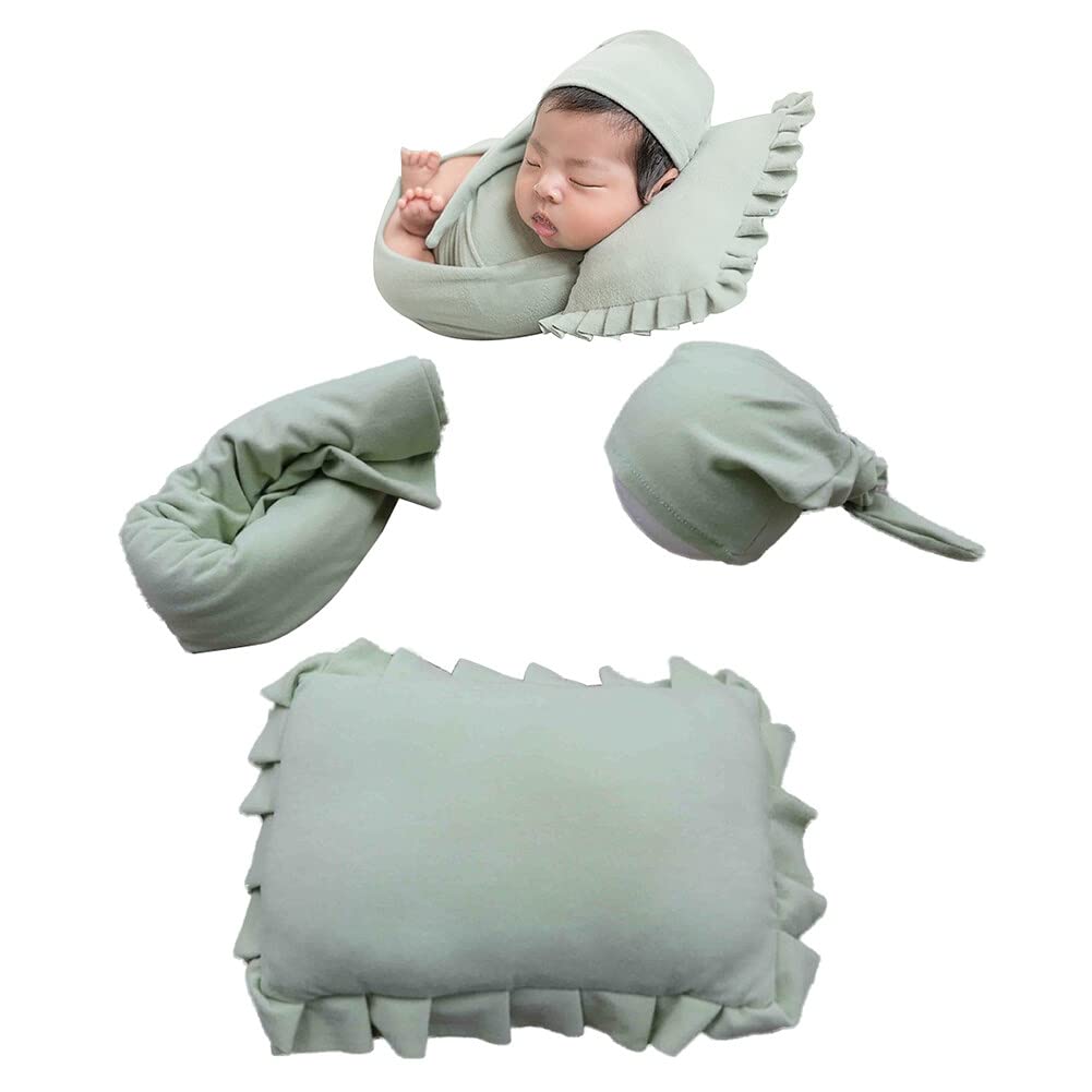 3pcs/Set Newborn Photography Props, Newborn Stretch Swaddle Wrap Blanket Hat and Posing Pillow Prop Baby Newborn Photography Photo Blanket Set for Baby 0-6 Months