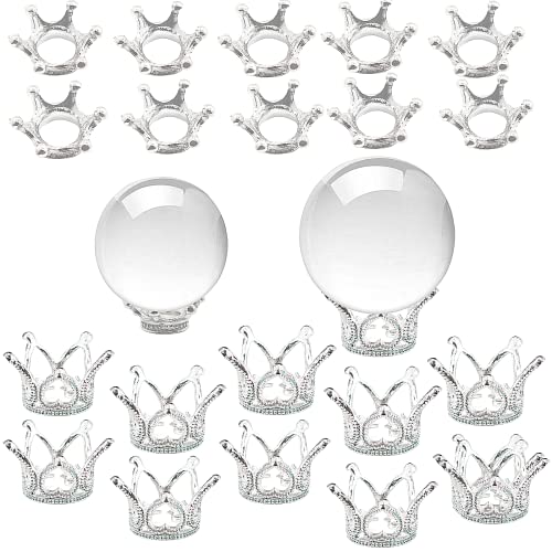 Nwsrayu 20PCS 2 Sizes Metal Sphere Stands Globe Stone Holders Crystal Ball Displays Lensball Base for Marbles Collections 20/30/40/50/60/70/80mm (Silver Plated) Mini Crown