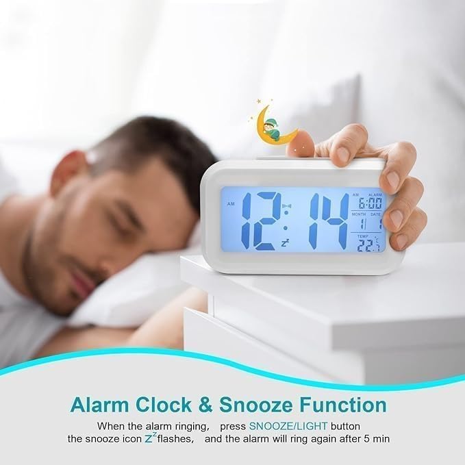 xyno Digital Alarm Clock for Kids & Adults | Battery Operated Clock with Night Light & Indoor Temperature Display | Compact Bedside Table Clock with Cute Funny Box (White) 2