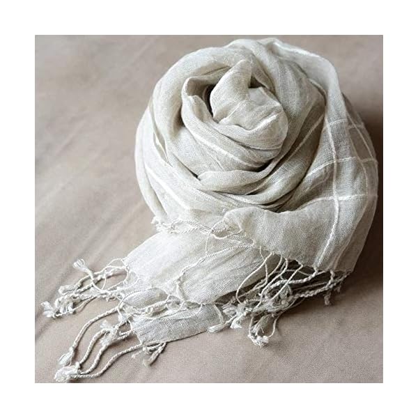 Jeelow Lightweight Summer Scarf Light Shawl Wrap Linen Feel Scarves For Men And Women, Linen Stripe, Large - Image 5