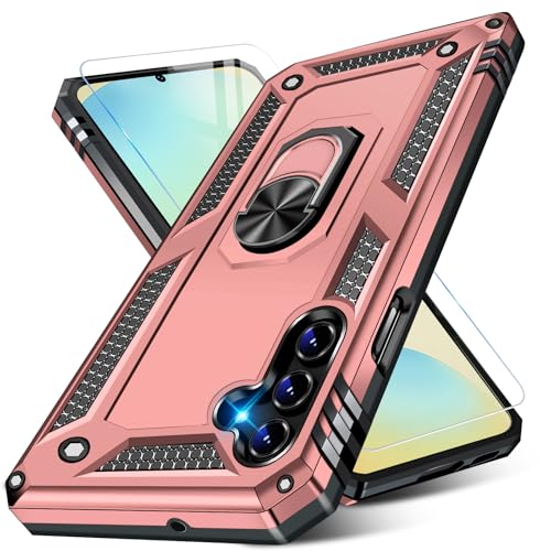 Image of for Samsung Galaxy S24 FE Case with Screen Protector, Military Grade Rugged Shockproof Galaxy S24 FE 5G Heavy Duty Protective Cover for Samsung S24 FE Magnetic Ring Kickstand Phone Case (Pink)