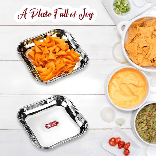Image of Kitchen Expert Stainless Steel Plates | Set of 6 (12cm) |Heavy Guage with Mirror Finish | Ideal for Snacks /Breakfast /Desserts| Serving Plates | Multipurpose