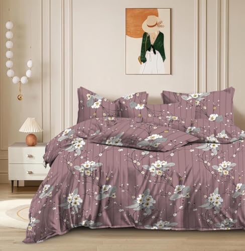 Image of DECOMIZER 240 TC Microfiber Soft Cotton Printed Single Bed Bedsheet for Diwan Bed, Size 60 Inches X 90 Inches, 152 X 230 cm with 1 Large Size Pillow Covers - MagentaBale