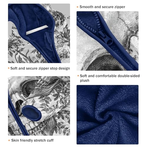 Skull Surrounded with Flowers Girls Fleece Jacket Girls Fall Jacket Girls Zip Up Hoodie Girls Sherpa Jacket 2-10T3