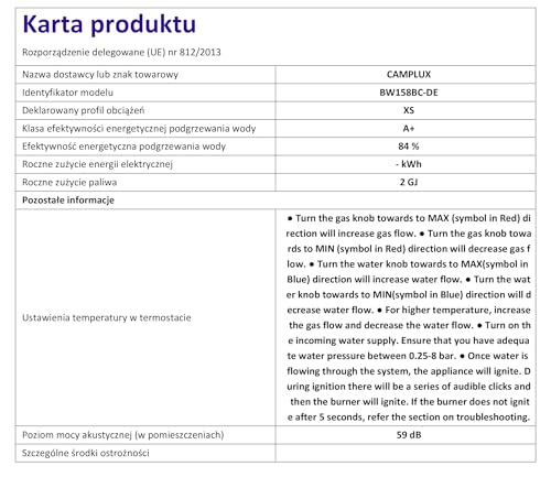 CAMPLUX BW158BC-DE Tankless Gasdurchlauferhitzer mit Regenhaube, Tragbar LPG Durchlauferhitzer, 6 Liter, 12kW, 50mbar, Campingdusche